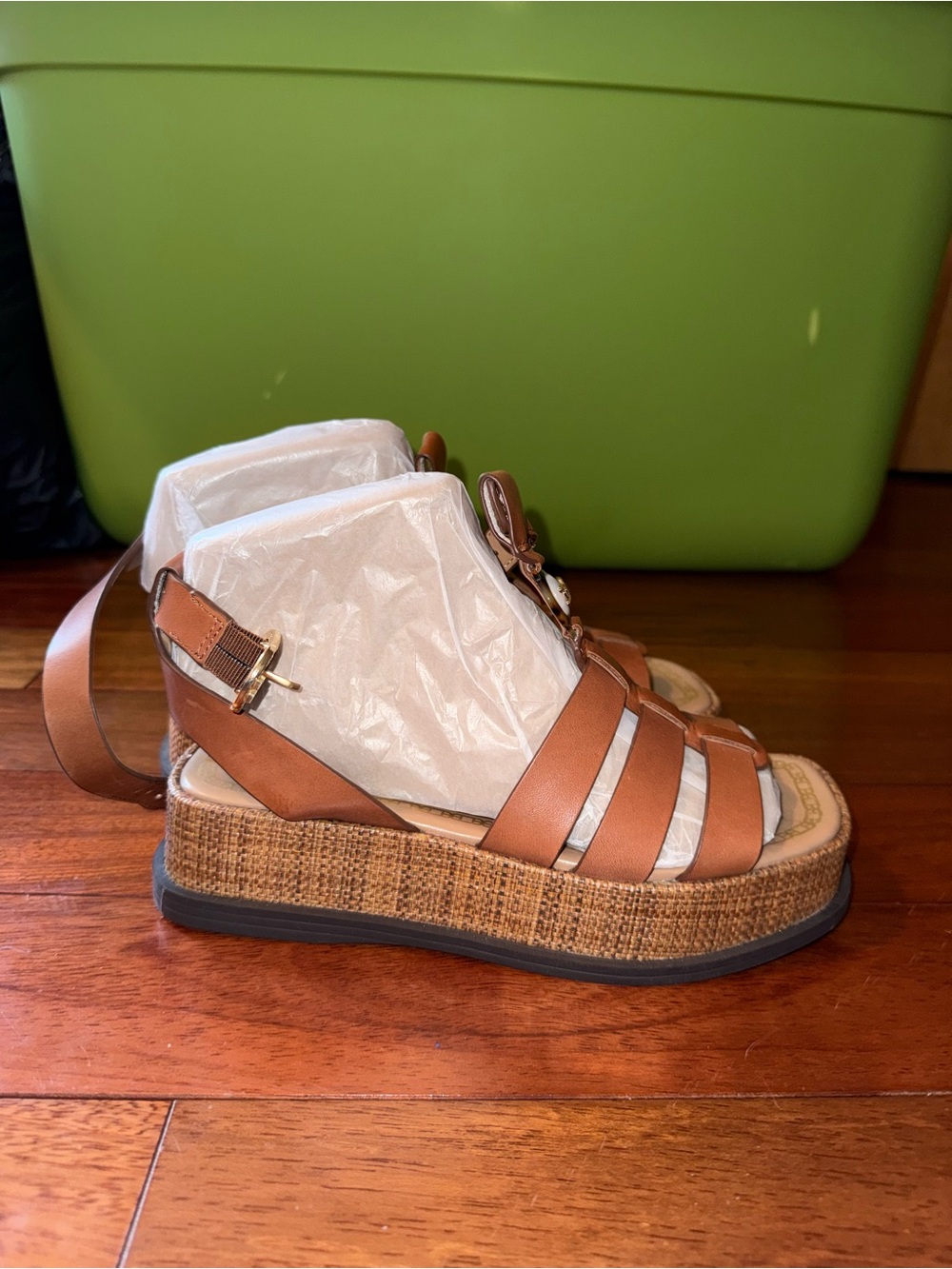 Sam Edelman Tan Woven-Platform Strappy Sandals
